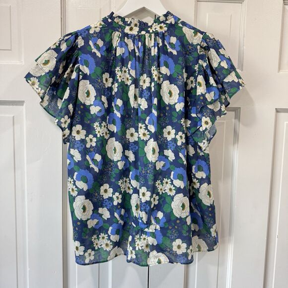 Trovata Birds of Paradise Clover Blouse Rosa Blanca Blue Lux Lightweight Large - Picture 4 of 12